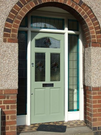 Chartwell Green front door with decorative glass
