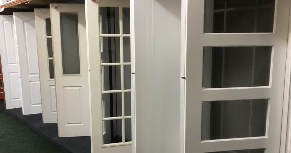 white doors in City Glass & Doors showroom
